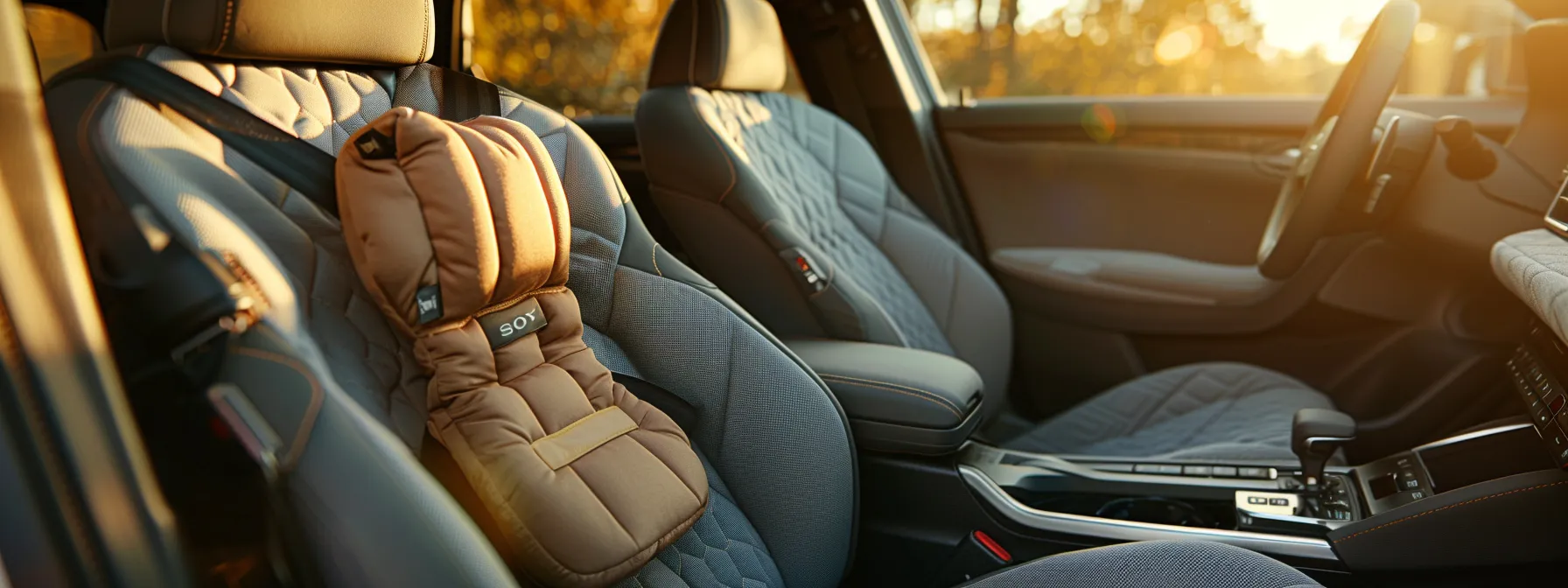 a plush, padded pet car seat with adjustable straps and breathable materials, ensuring both comfort and security for a furry passenger on a road trip.