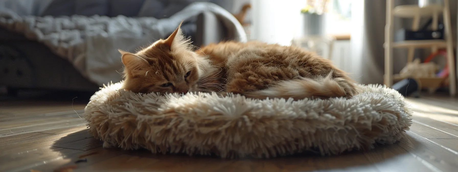 a fluffy plush cat bed being carefully washed and inspected for damage to maintain its luxury quality.